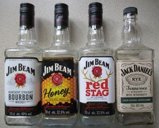 3 X Jim Beam 1 X Jack Daniels Whisky Bottles Empty Home Bar Collectors