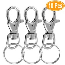 10Pcs Swivel Lobster Clasp Clips Hook Stainless Steel Key Ring Split Keychain UK
