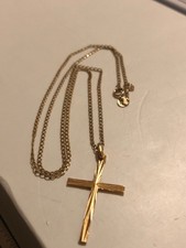 9ct .375 italian Gold Necklace Diamond Cut Cross Hallmarked VintageAntique 2.70g