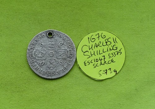 1676 silver one shilling coin - silver,