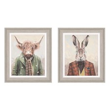 Hartley & Angus Hare Highland Cow 35cm Set of 2 Art Framed Adelene Fletcher