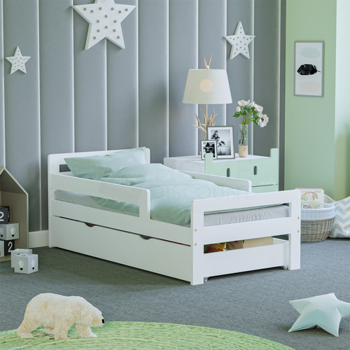 Toddler wood bed frame - wood, white