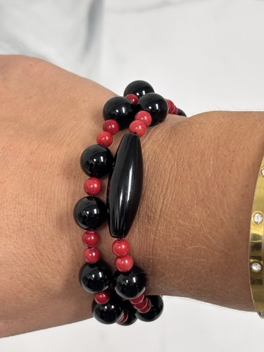 Bracelet stack onyx and red - 2,