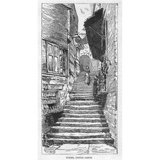 NEWCASTLE ON TYNE Stairs at Castle Garth - Antique Print 1881