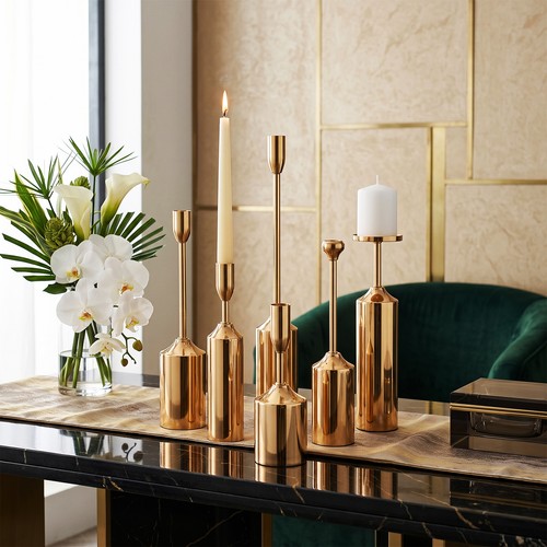 6pcs gold candle holders iron - gold,