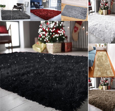 Large Shaggy Rug Fluffy Shimmer Sparkle Carpet Living Room Bedroom Floor Mat