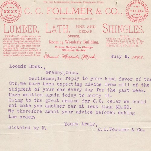 1893 follmer co lumber - c,