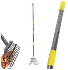 Expanding Telescopic Metal Garden Leaf Rake Cuttings Lawn Adjustable 72" Handle