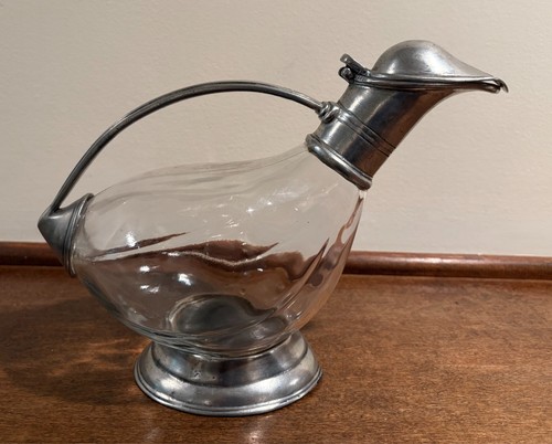 Hand blown glass pewter wine - &,