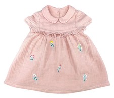 Baby Girl Dress Cotton Frilly Embroidered Dusky Peachy Pink