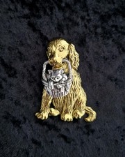 Dog & Cat Brooch Gold / Silver Tone Vintage Inspired Jewellery Gift Pets Broach