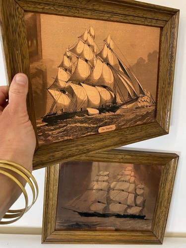 Pair vintage marine art ship - vintage,