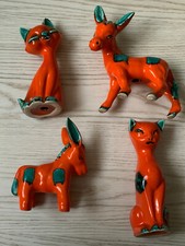 x4 Vintage Retro Trentham Art Ware Pottery Orange Animal Figurines 1960 Set Of 4