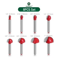 6mm 6.35mm(1/4) Shank Core Box Router Bit Set Round Nose Cove 2Flutes Cutter