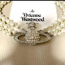 Vivienne Westwood Necklace Triple Pearl Choker With packaging-Silver