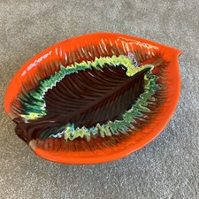 Large Ceramic Unbranded Orange Brown Leaf Design Vintage Decorative Fruit Bowl