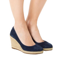Ex M&S Women's Suede Wedge Heel Almond Toe Espadrilles Navy UK 4 RRP £45 #4609A