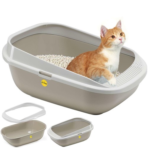 Grey cat open litter tray - tray, high