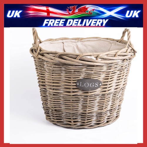 Round wicker log basket - round,