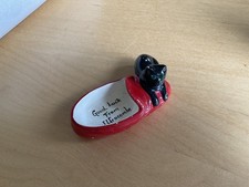 Black Cat on Red Slipper Vintage. GOOD LUCK FROM ILFRACOMBE.