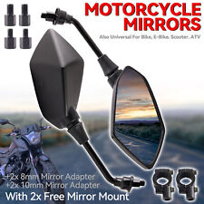 2 Pcs 8mm 10mm Motorcycle Wing Rear View Side Mirrors Black 7/8'' ATV Scooter