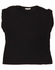 ZARA Womens T-Shirt Top UK 10 Small Black Cotton BG03