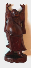 VINTAGE BUDDAH CARVED LAUGHING SMILING HANDS UP CHINESE ORIENTAL MONK FIGURE