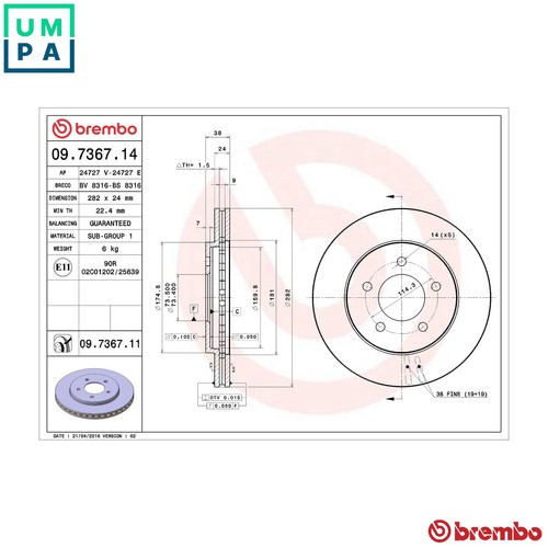 Brake disc 7367 14 for - brake,