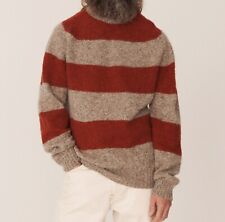YMC Suedehead Crewneck Stripe Knit Light Brown Red jumper wool size Small