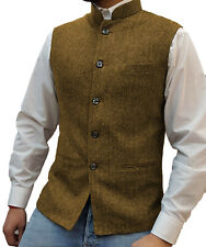Mens Tweed Waistcoat Herringbone Classic Western Vintage Wool Vests 42 44 46 48