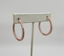 QVC Diamonique 14k Rose Gold Sterling Silver Inside Out Hoop Earrings ~ 1.25"