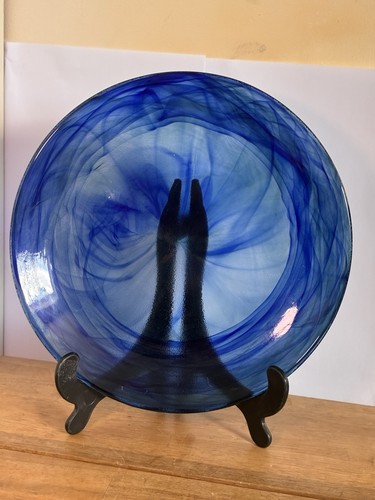 Art glass plate blue swirl - glass,