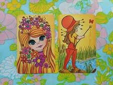 Swap/two/pair vintage/kitsch/retro 70's game/playing cards - cute big eyed girl