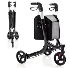 3 Wheel Folding Rollator Aluminium Mobility Walker Adjustable Handle Lightweight