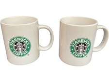 Starbucks Coffee Mugs Set of 2 Classic White Ceramic With Logo Collectables