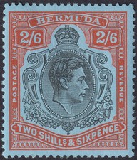 Bermuda 1950 KGVI 2sh6d Black + Orange-Red on Pale Blue p13 Mint SG117c cat £15
