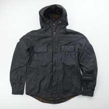 BARBOUR Mens Bicycle Wax Jacket Black Hooded Front Pockets Size L RRP 630