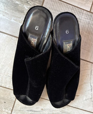 Women's Barratts Black Chunky Block High Heel Velvet Platform Shoes Sandals - 6