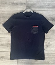 PRADA Men's Navy Nylon Shoulder Detail Crew Neck  T-Shirt Size Small S Cotton