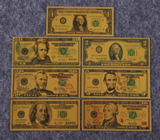 7pcs/lot Gold Foil Banknote America All Dollar Banknotes Collection Gift