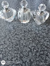 Set Of Three Faceted Small Perfume Screw Top Bottles With Intact Dabbers