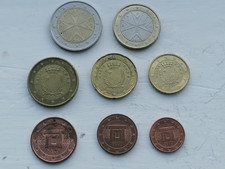 8 CIRCULATED MALTA COINS 2 & 1 EUROS, 50, 20, 10. 5, 2 & 1 CENTS (MIXED YEARS)