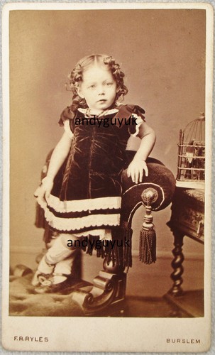 Cdv girl bird inside cage - girl,