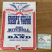 CROSBY STILLS NASH & YOUNG 1974 Wembley Concert Program,Concert Ticket,Seat Plan