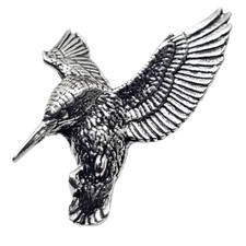 Kingfisher Pewter Pin Badge Hovering Hunting Bird Brooch Lapel Coat Jewellery