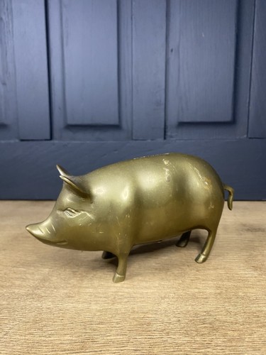 Vintage solid brass pig piggy - brass,