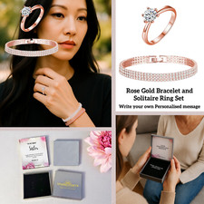Personalised Gifts Rose Gold Ring and Bangle Bracelet Set Customised Message UK