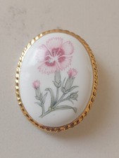 Aynsley Pink Flower Brooch Fine Bone China England Gold Tone Vintage Large
