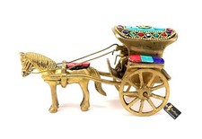 Gemstone Work Brass Horse Cart
