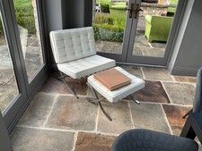 Ivory  Barcelona Chair with Matching Footstool – Leather / Chrome Frame